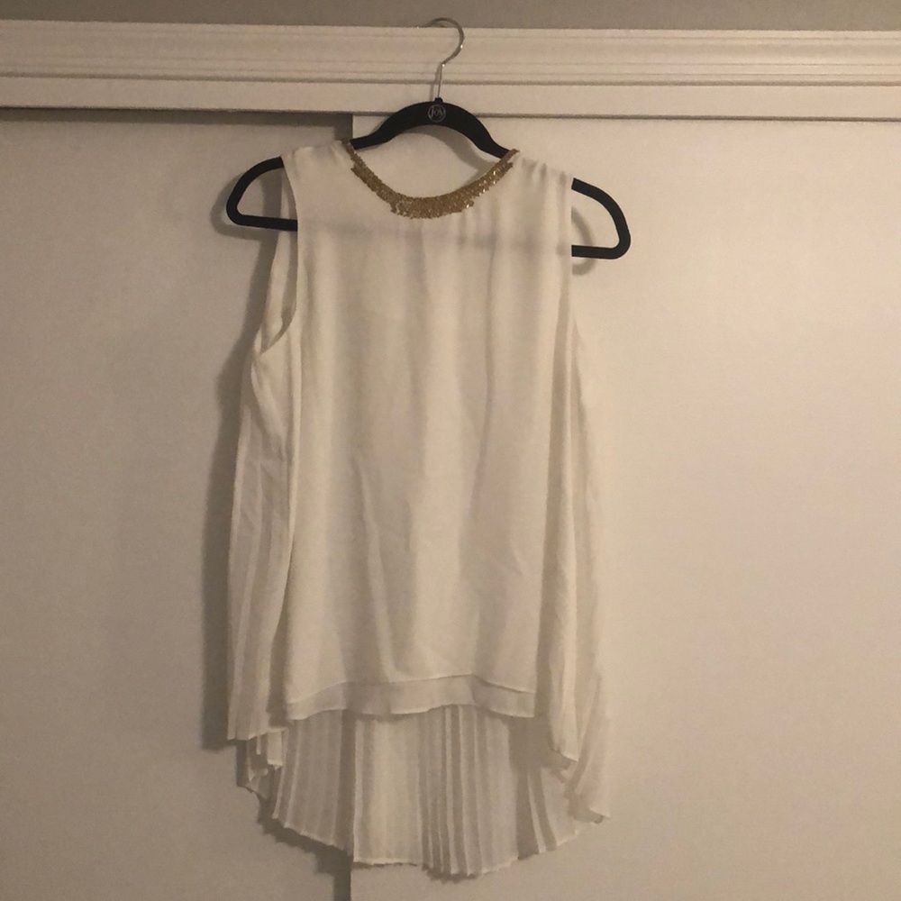 Caché Sleeveless White Top with Gold Beading (M)